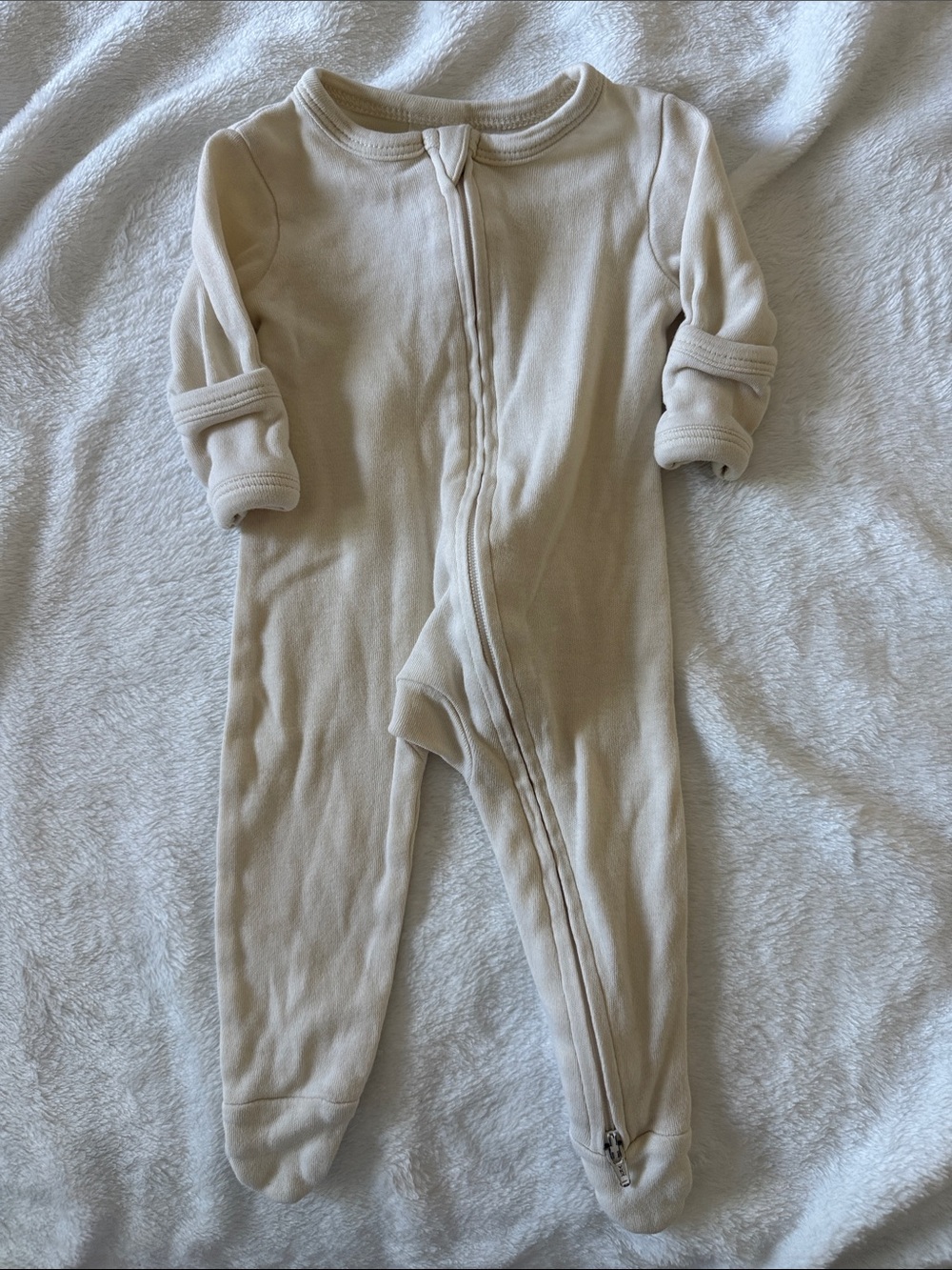 Baby Cream Zip-Front Footed One-Piece organic cotton